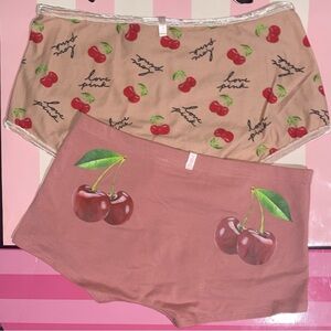 2 PINK Victoria’s Secret boyshort bundle pink cotton Panties pink cherry graphic